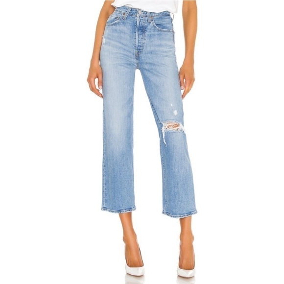 LEVI’S | Ribcage Straight Ankle Jeans Size 25 Light Wash Distressed Tango Fade - Picture 1 of 12